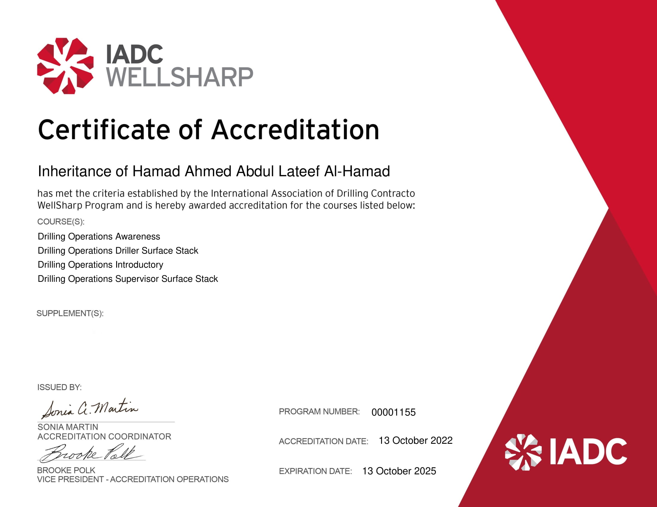 IADC – MEMBER CERTIFICATE